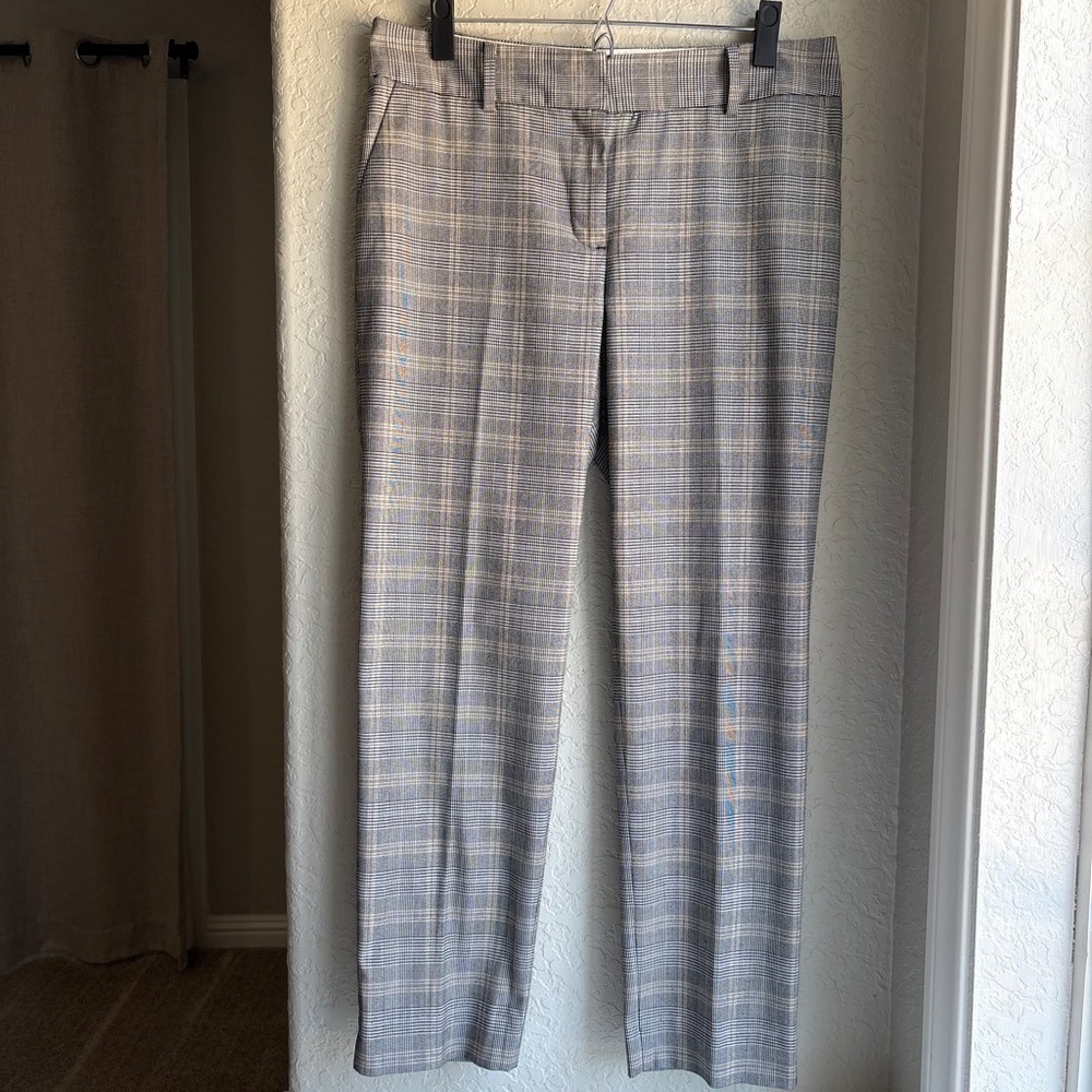 Talbots Women 10 Pants Grey Glen Plaid Stretch Trousers Hampshire Ankle Business